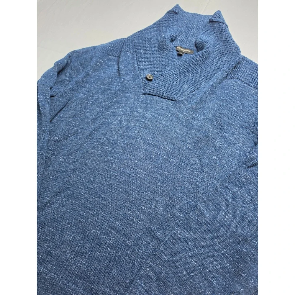 Banana Republic Sweater Mens XL Blue 100% Cotton Tight Knit Shawl Collar Outdoor